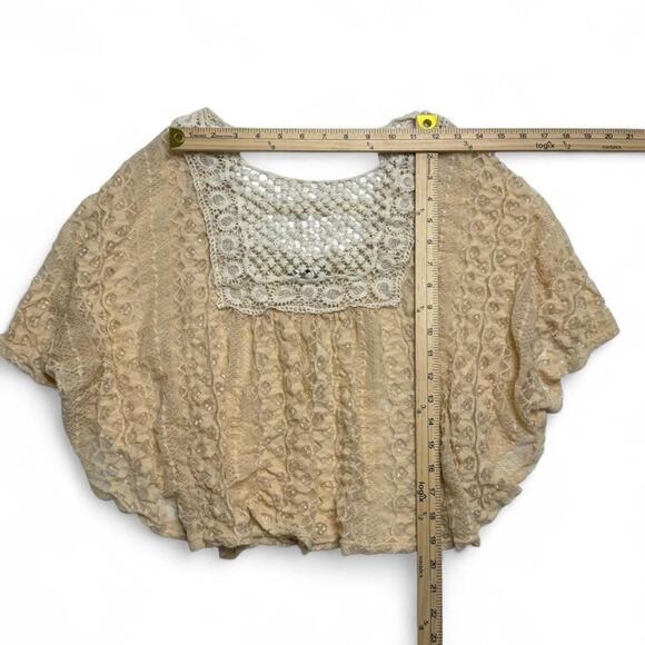 Blue Planet Cottage Core Whimsical Lace Cream Boho Indie Coachella Top Size M - Picture 3 of 5
